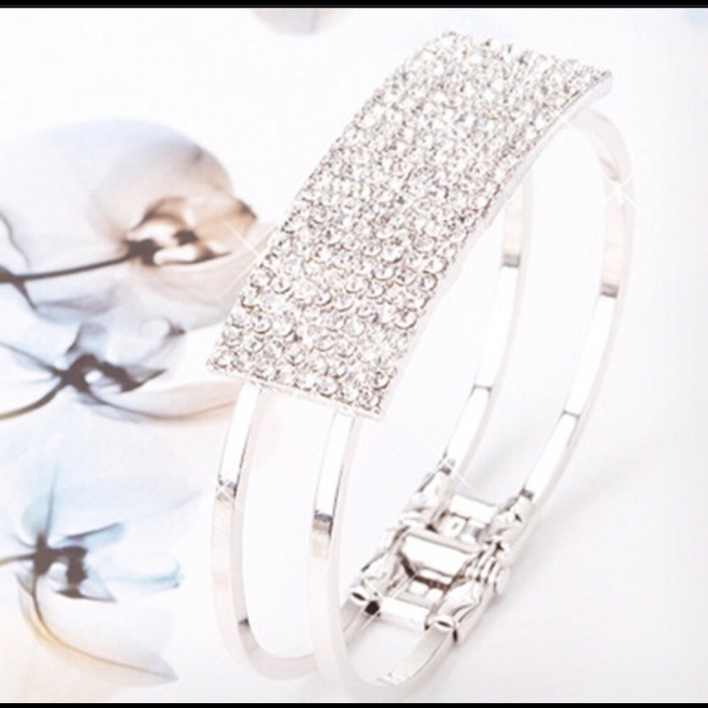 Crystal Rhinestone Charm Style Bangle Bracelet - Picture 2 of 7